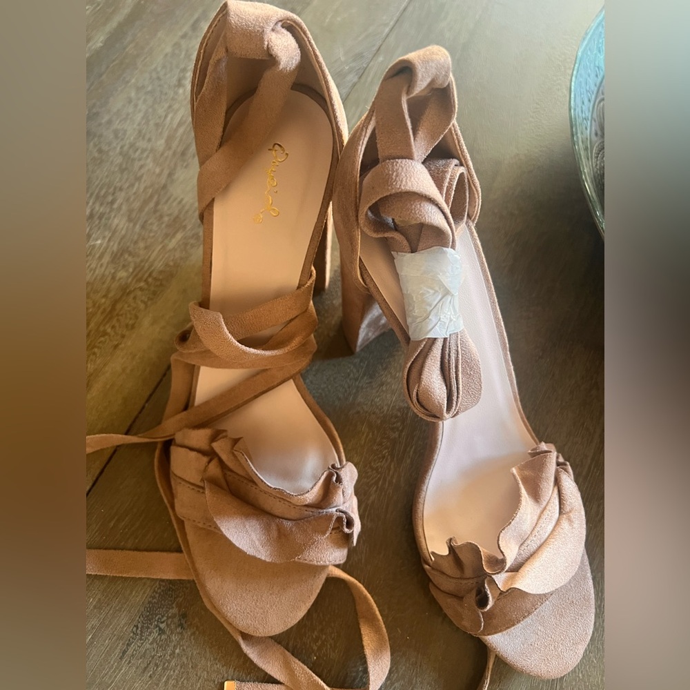 Qupid faux suede lace up heels. NWOT